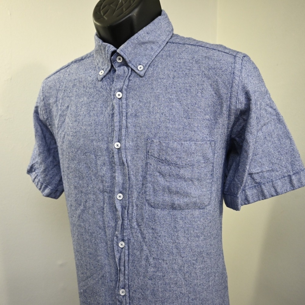 Onward Reserve Dress Shirt Blue Modal Wool Short Sleeve Button Up Mens Medium